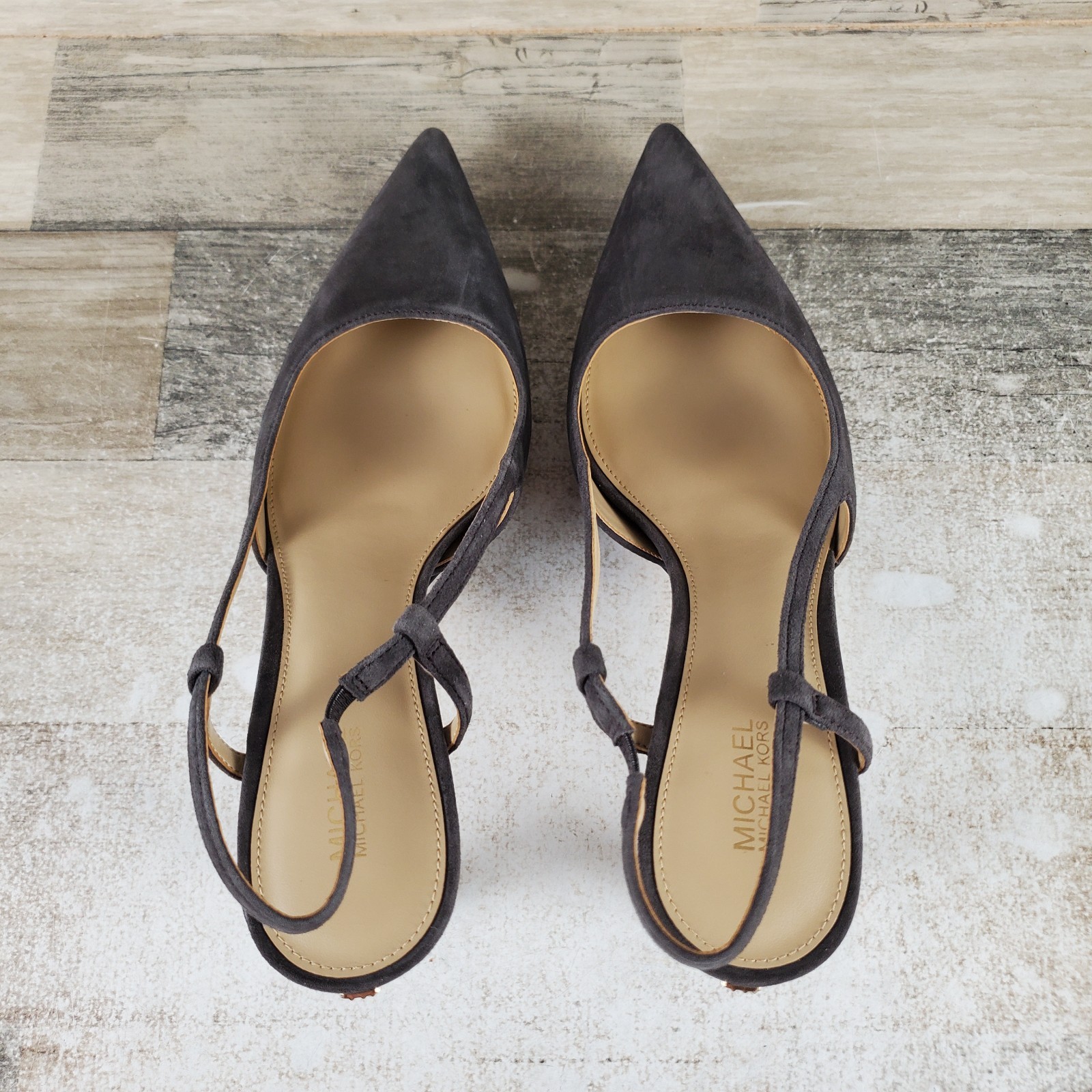 Michael Kors Alora Womens Slingback Pumps Sz 8 M Chocolate Point Toe Kitten Heel