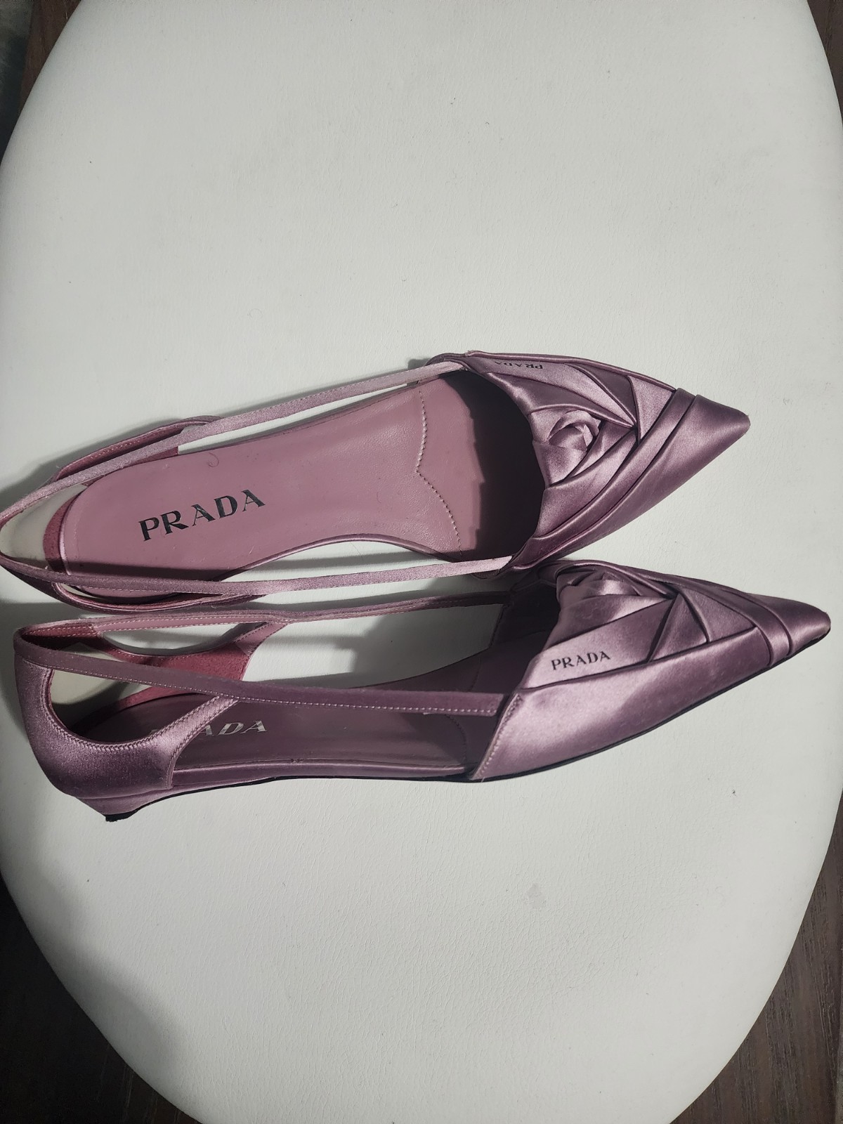 PRADA Satin Cut-Out Pointed Toe Ballerina Flats Rose Pink/ Women’s EU 40
