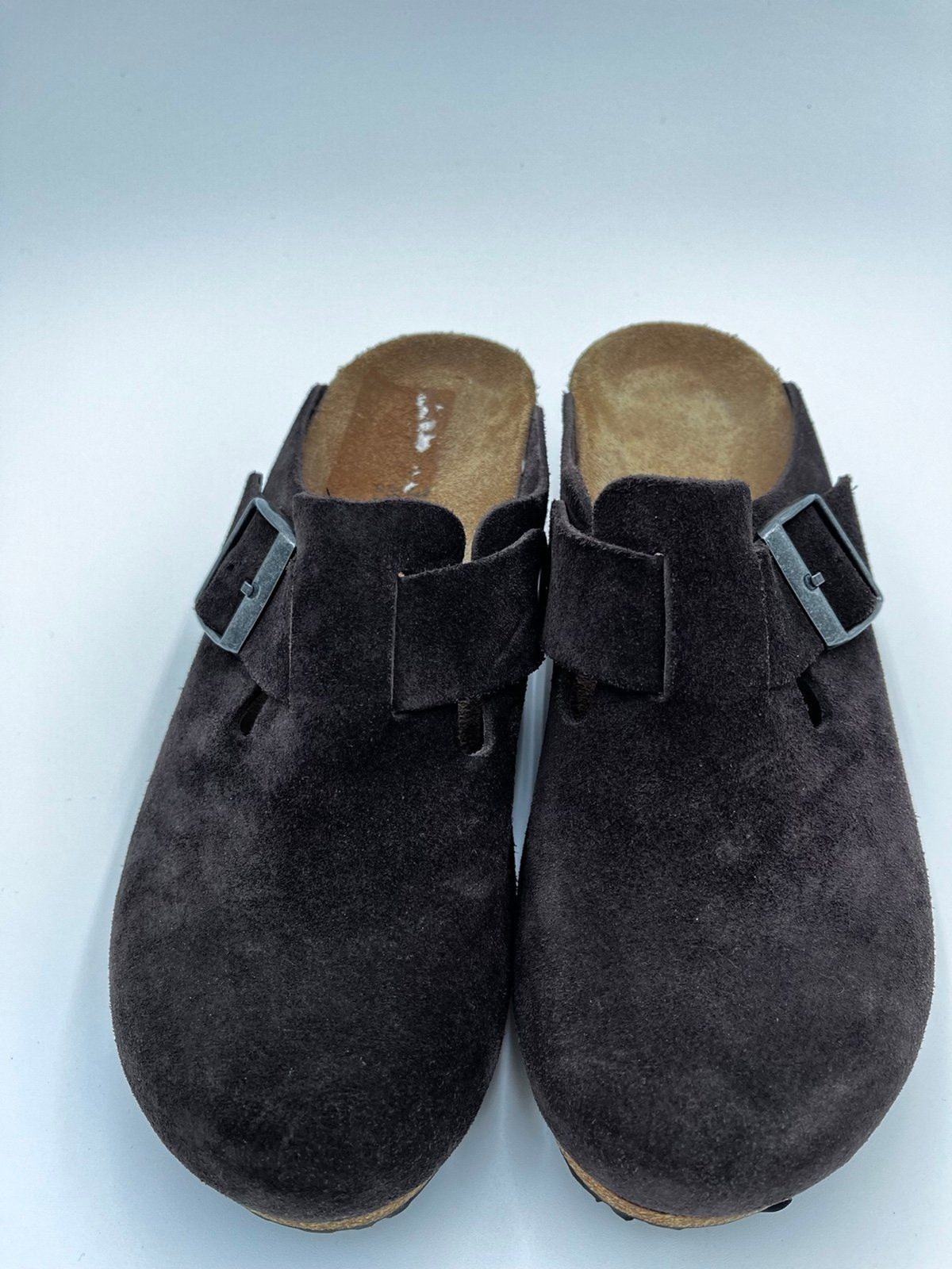 Birkenstock Papillio Fanny Suede Cork Wedge Clogs Dark Brown Size 39 8