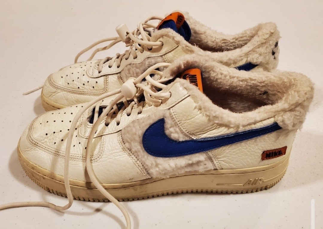 Nike Air Force 1 ’07 Low Sherpa Fleece Lined White Blue Sneakers 9.5 DO6680-100