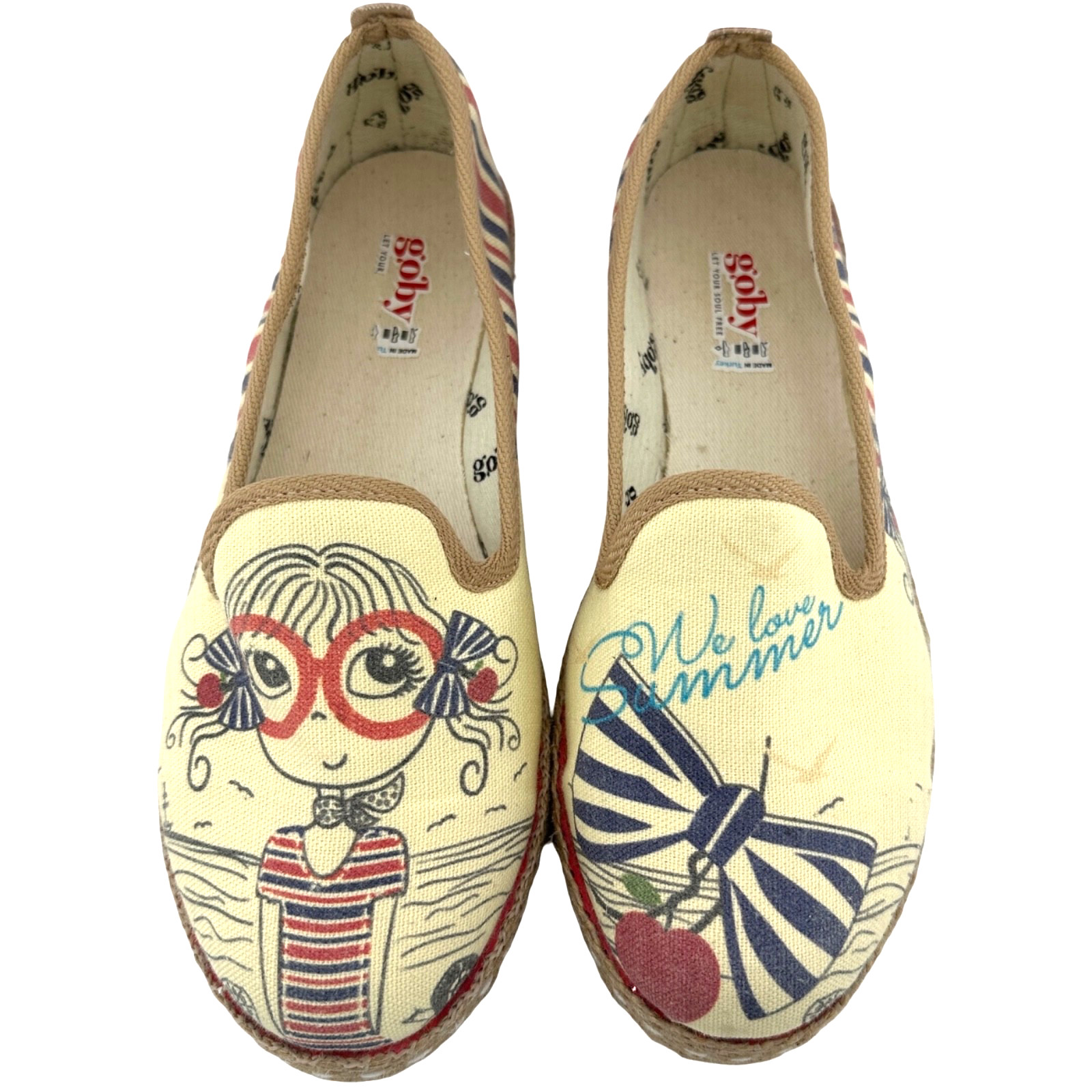 Goby Cartoon Girl Graphics We Love Summer Canvas Espadrille Sneakers Shoes 7.5