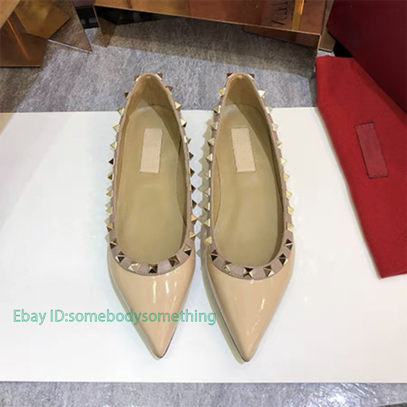 Women’s Gold Rivets Matte Shiny Summer Pointed Toe Shoes On Flats Sandals Pump