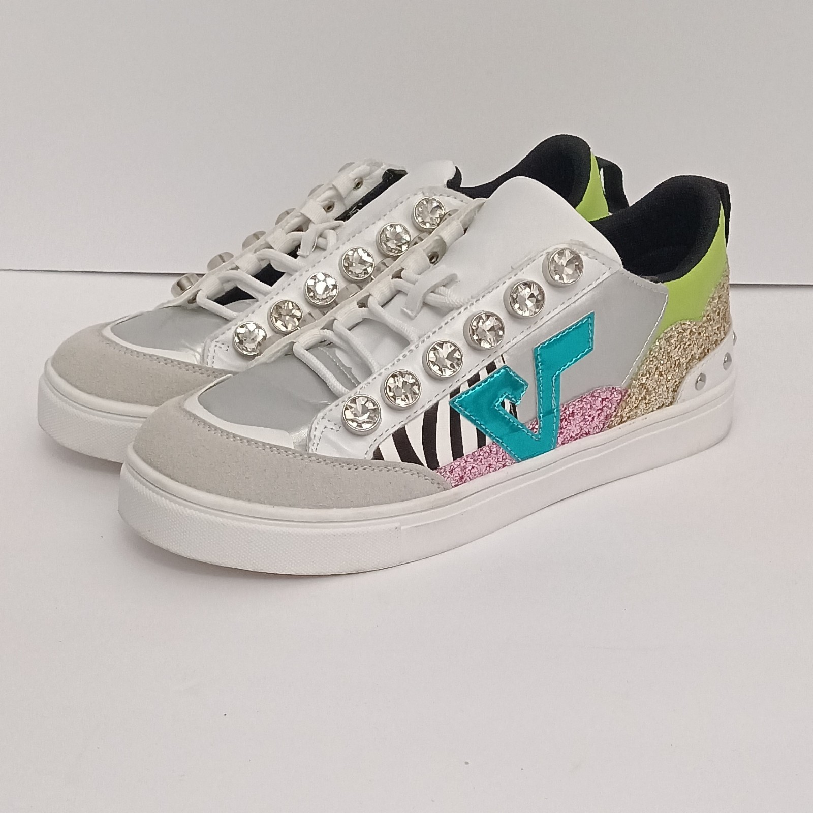 ROUGE Studded Glitter Athletic Sneakers Womens White Silver Green Pink Black