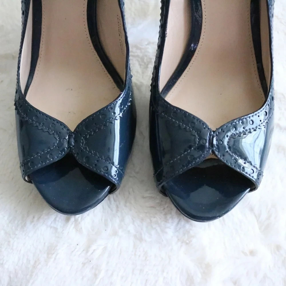 Vintage Navy Open Toe Pump Heel Italian Women’s Size 7