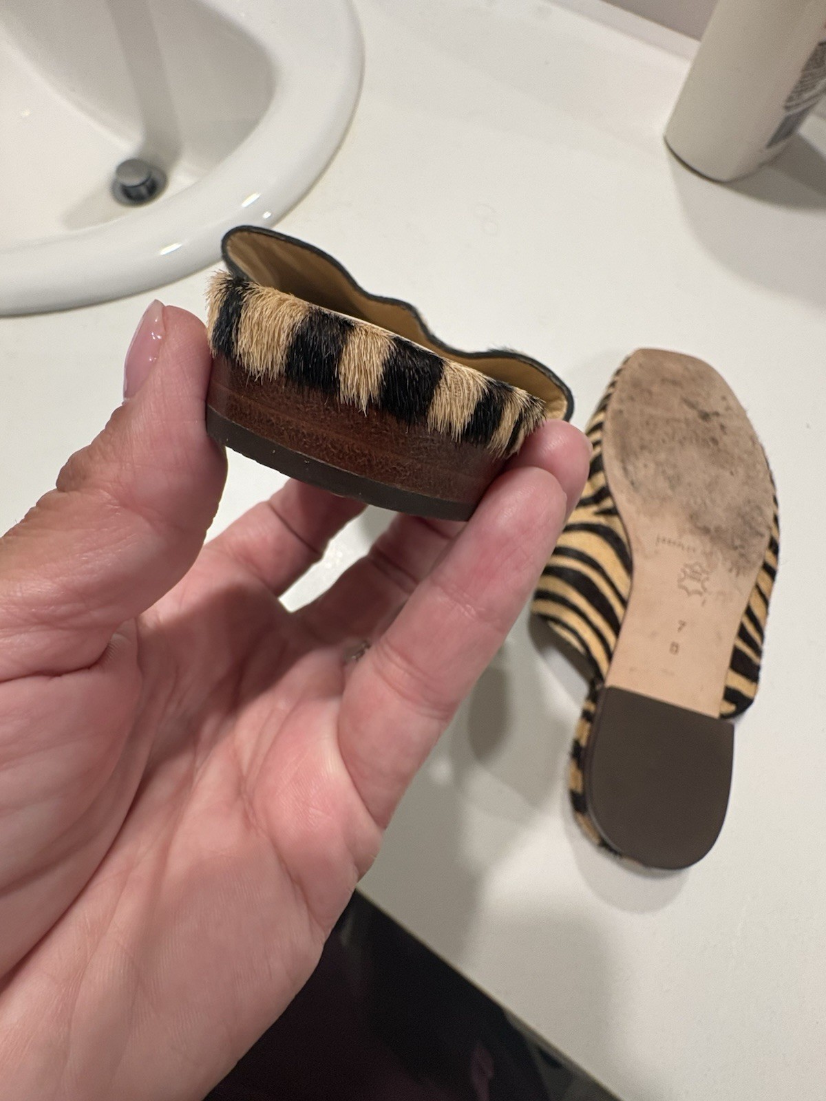 Loeffler Randall Women’s Beige Black Animal Print Fur Mule Square Toe 7B