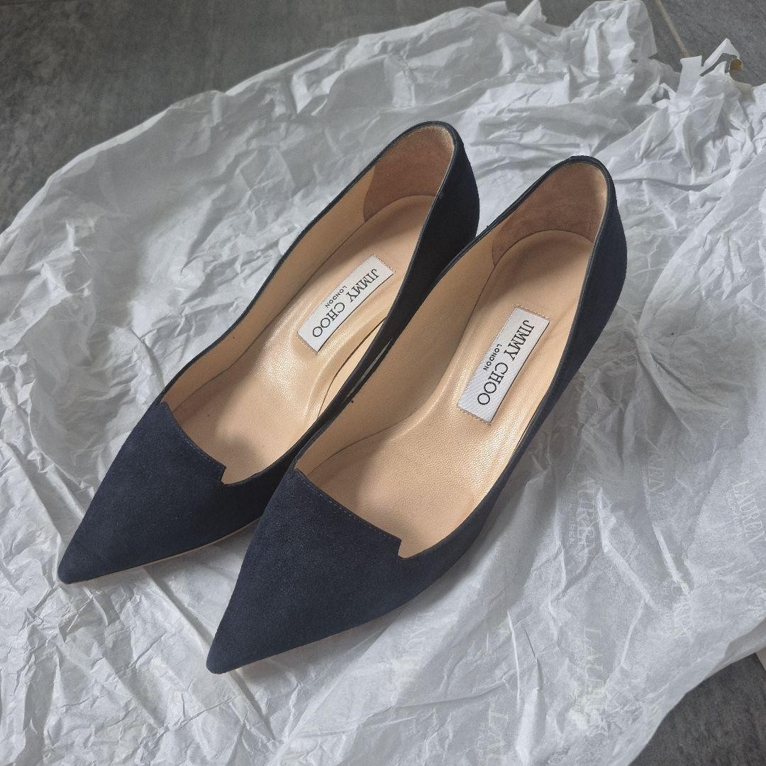 JIMMY CHOO Suede Navy 37.5 Heel
