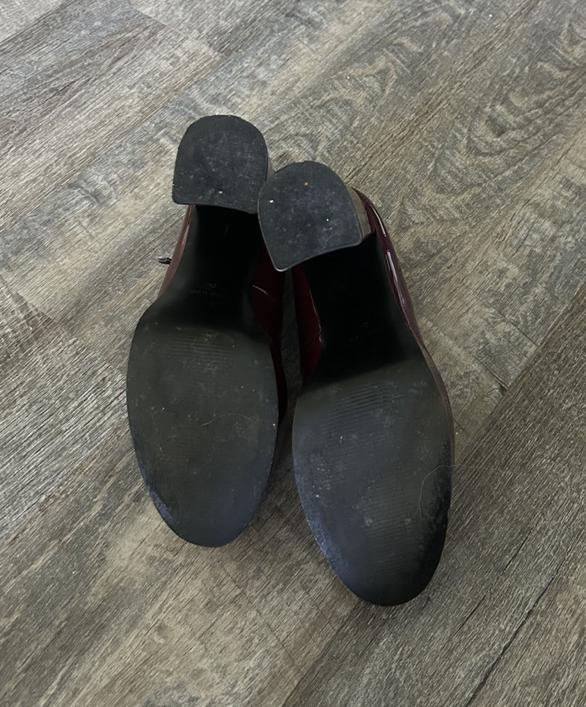 Nine West Burgundy Patent Leather Mary Jane Platform Block Heel Round Toe