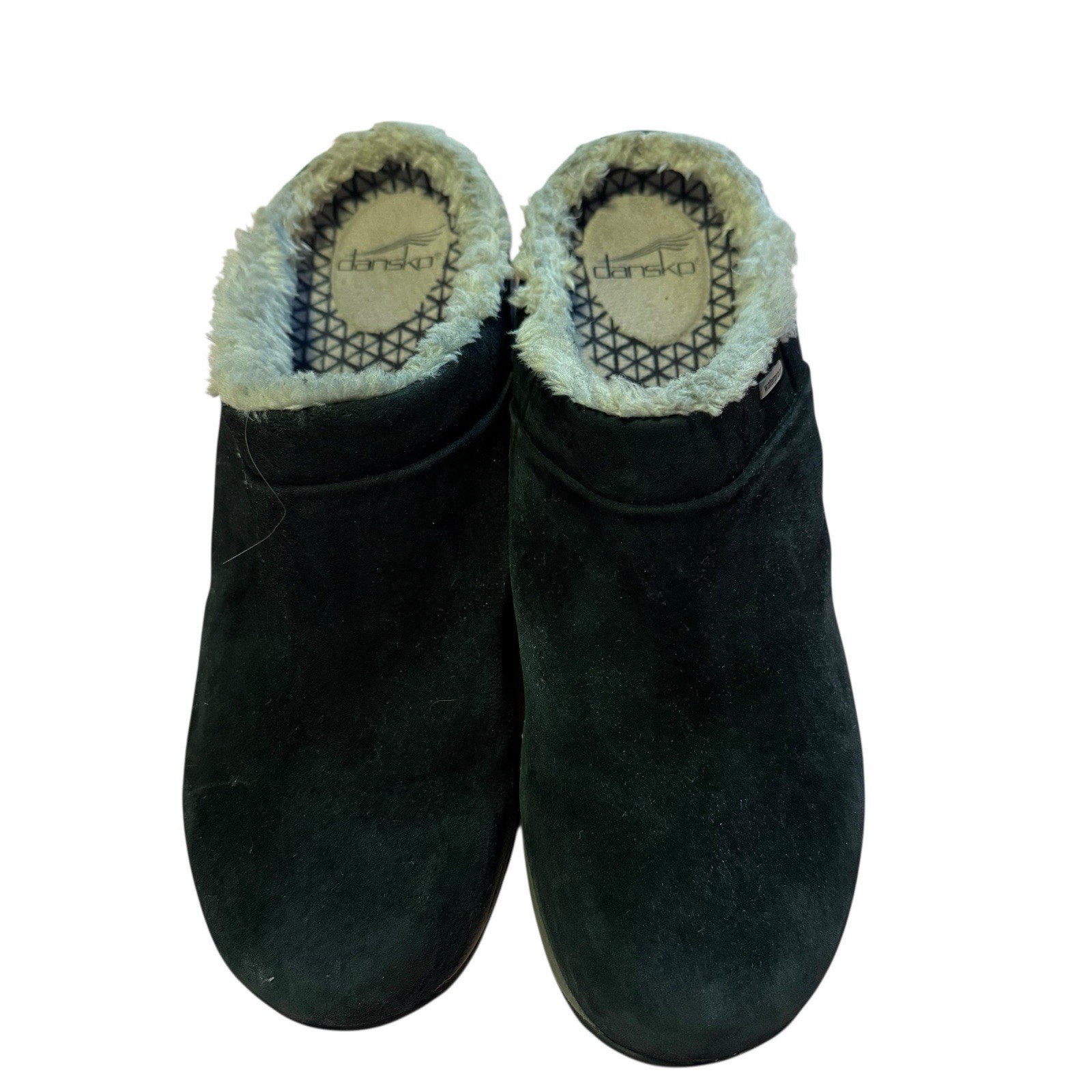 Dansko Parson Mules Slip On Shoes Womens 41 Black Suede Faux Fur Trim Comfort