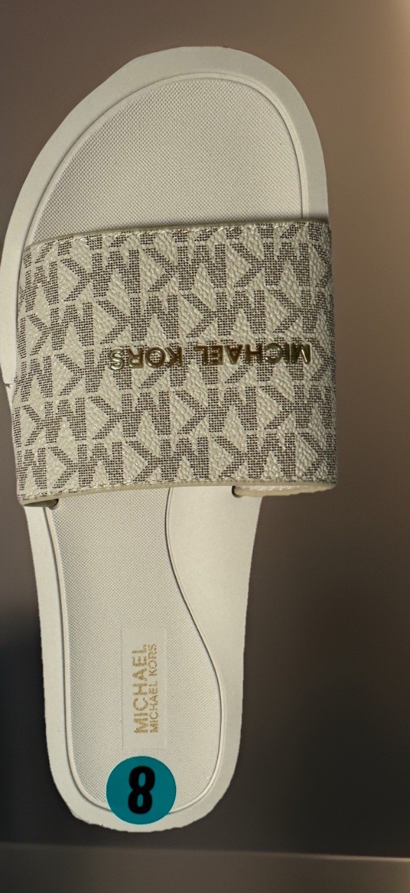 NEW Michael Kors Women Slide Brown Logo Printed Sandals,Sz. 7 M
