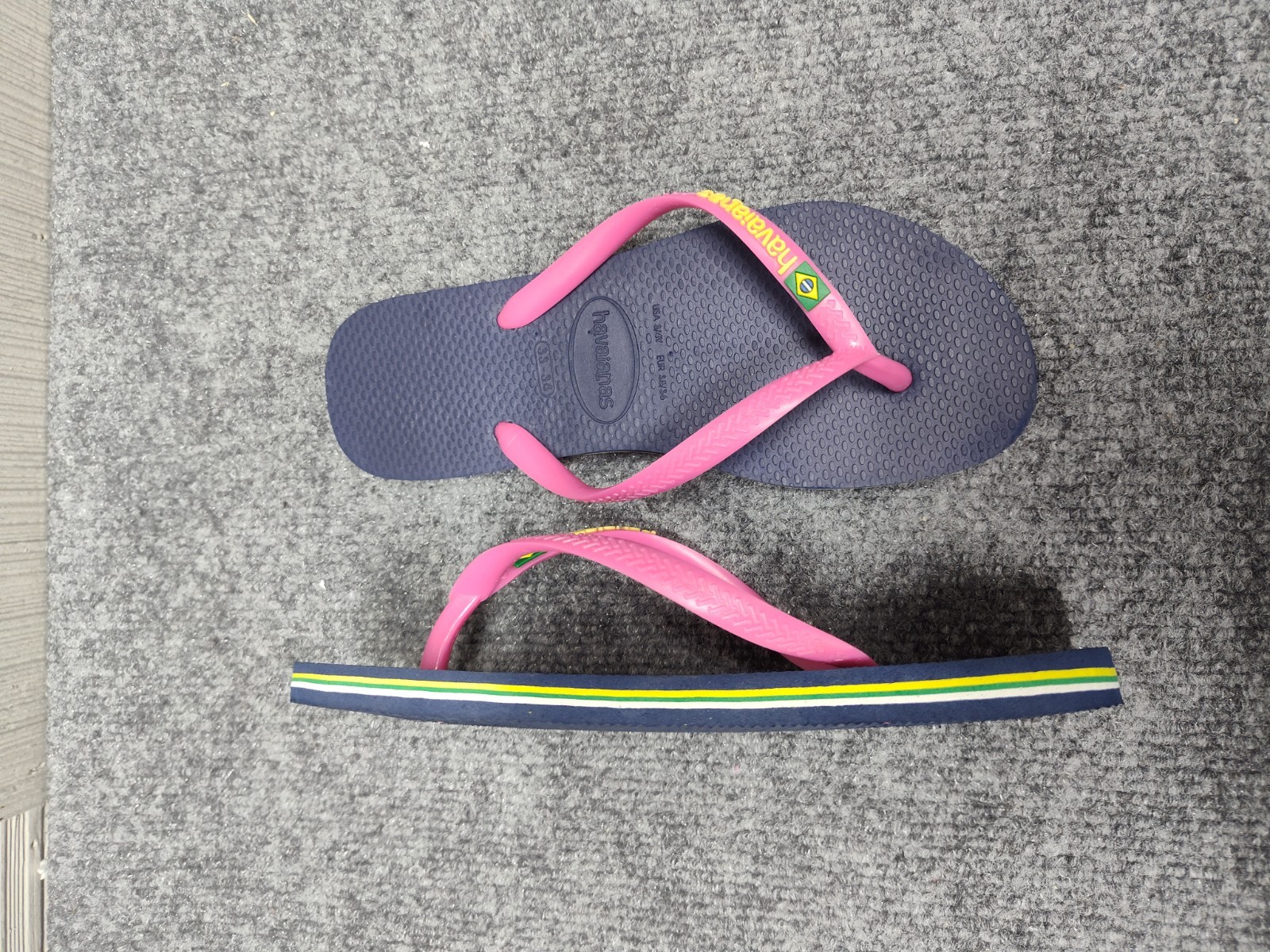 Havaianas Women Sandal 3/4Y Navy Blue Pink Thong Flip Flop Open Toe Outdoor