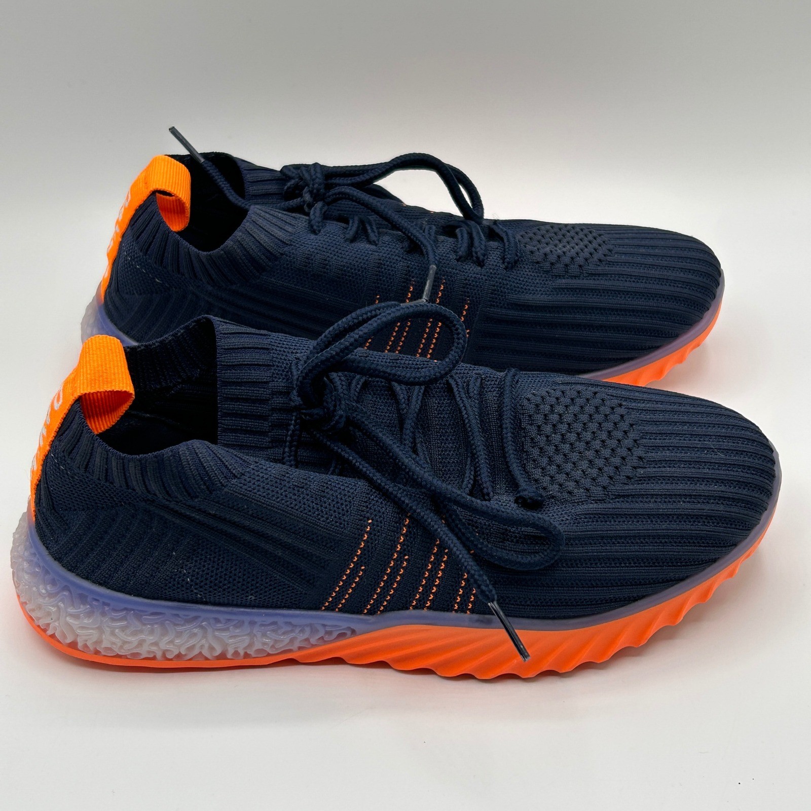 Danskin Positive Womens 7 Navy Blue Orange Neon Knit Vegan Athletic Sneakers