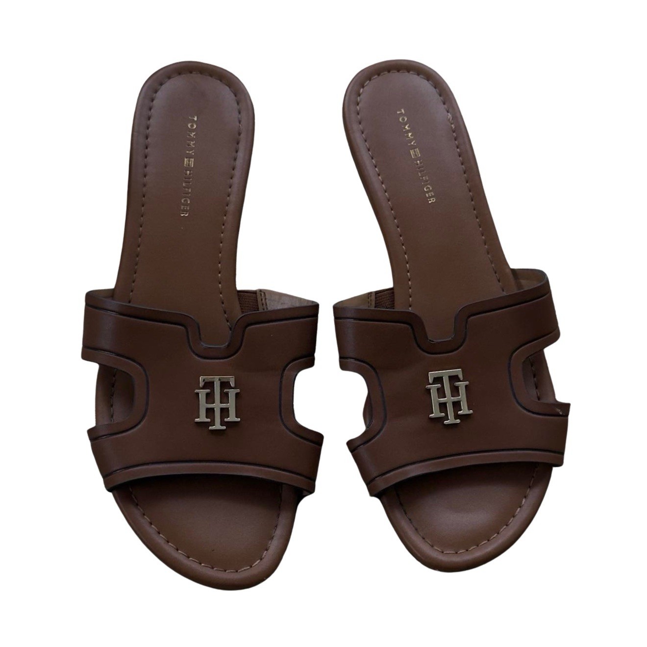 Brown Leather Tommy Hilfiger Slide Sandals