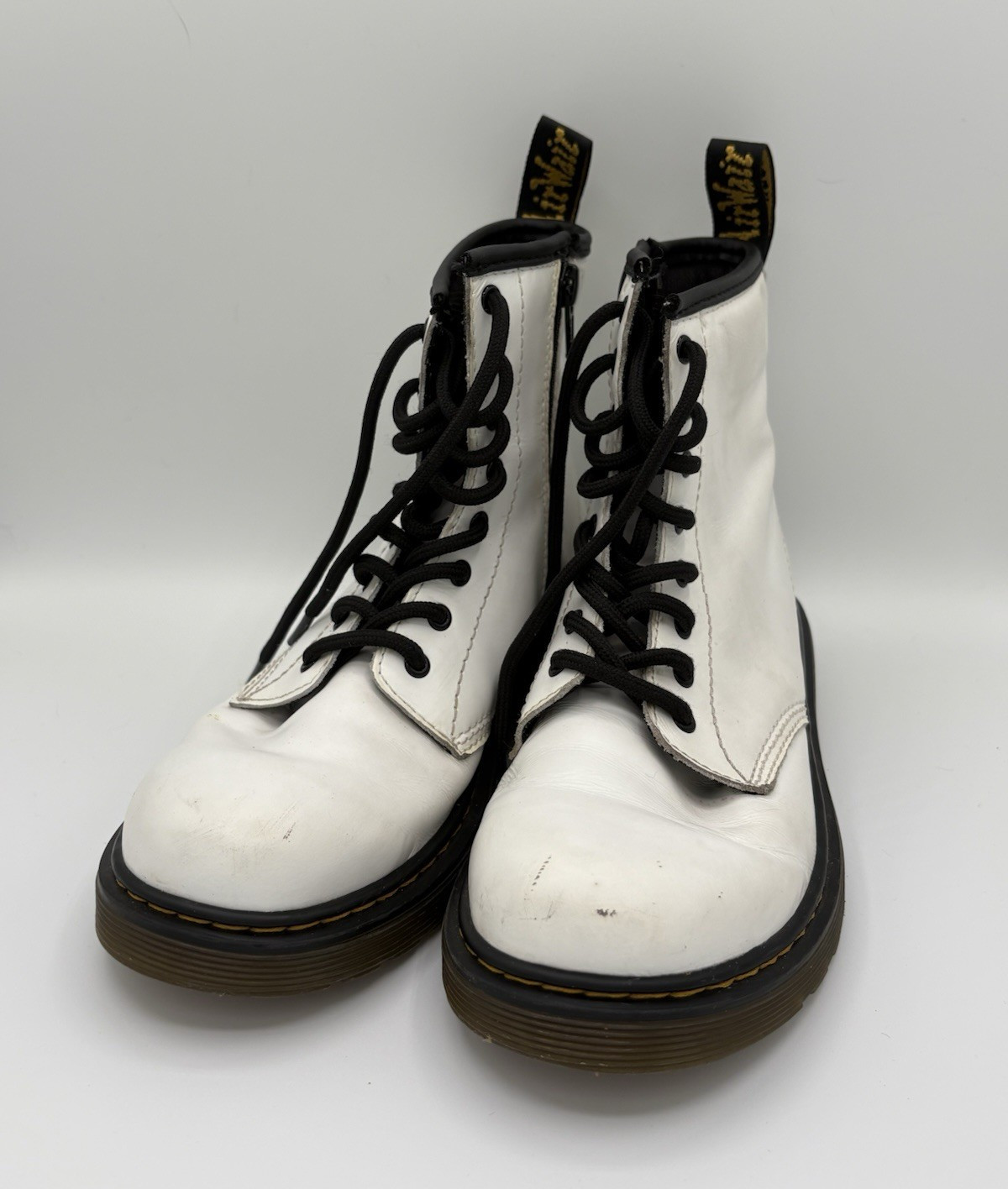 Dr. Martens 1460 J White Leather Combat Ankle Boots Lace Up Zip US M/4, W/5