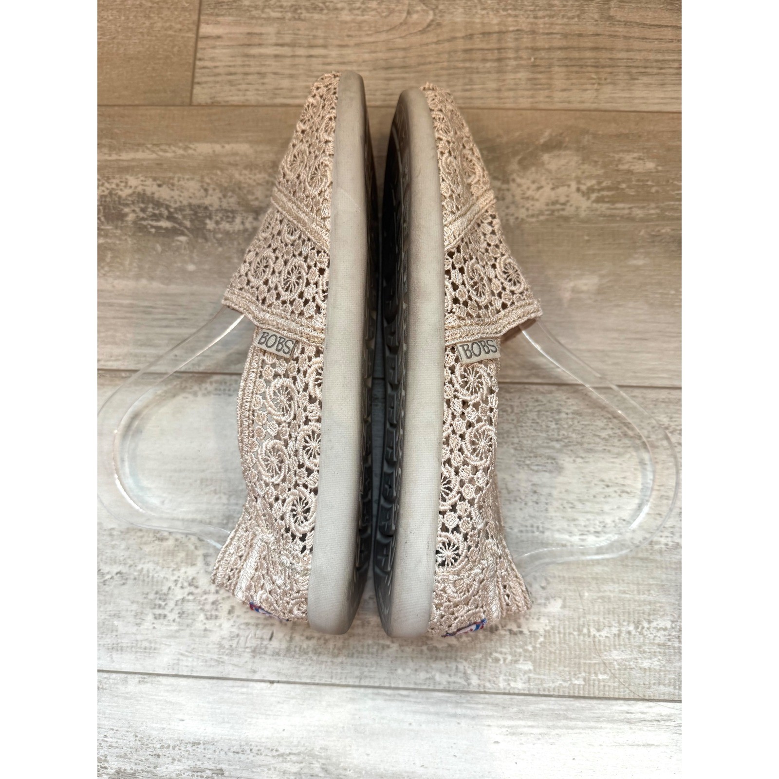 Skechers BOBS Crochet Slip-On Flats Beige Memory Foam Cottagecore Size 7.5 Boho