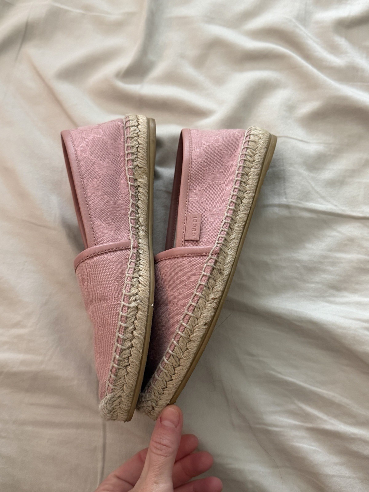 Gucci Pink Logo Canvas Espadrille Flats Slip-On Round Toe Women’s 6 Std