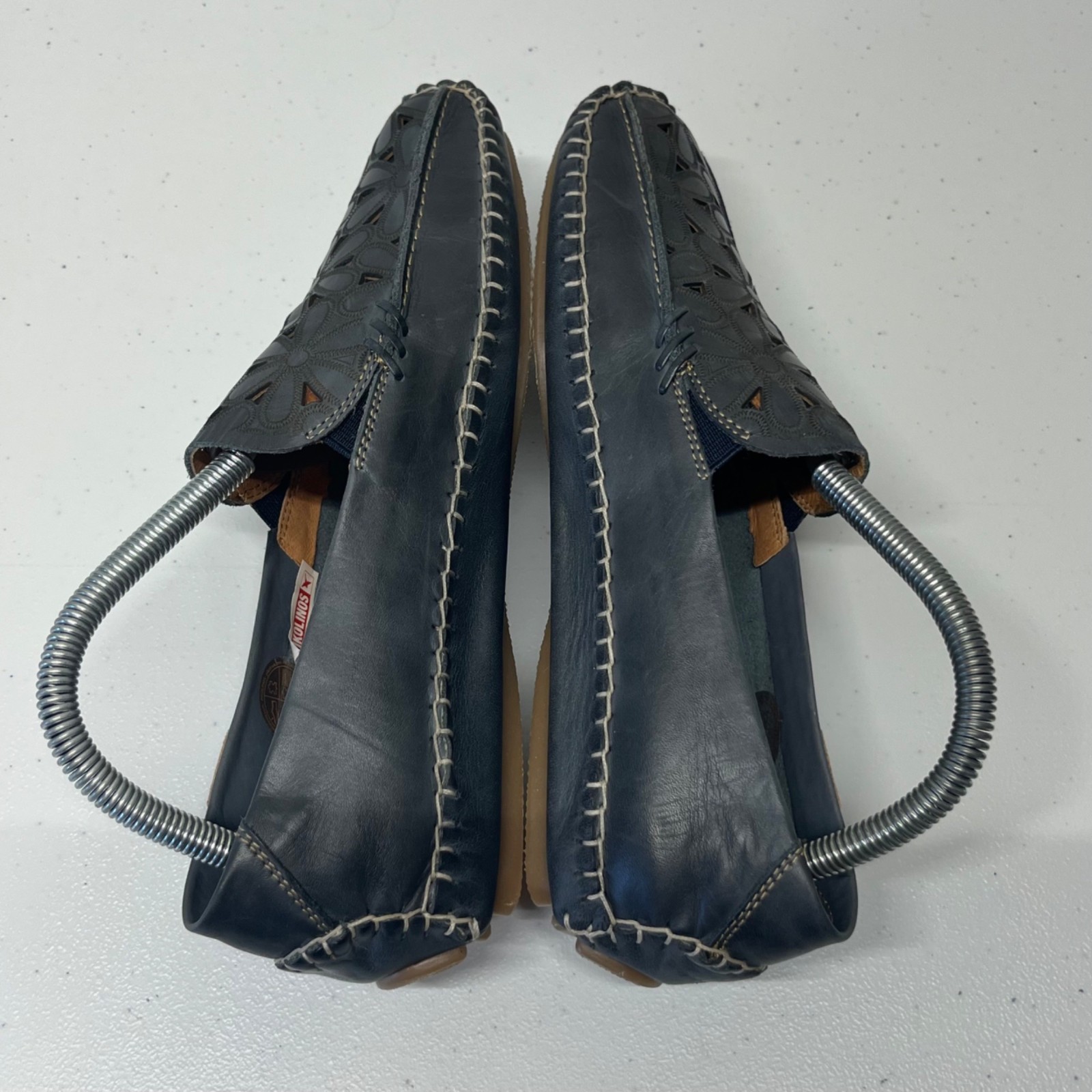 Pikolinos Jerez Loafers Leather Moccasins Slip On Floral Cut Outs Blue EU39 US8