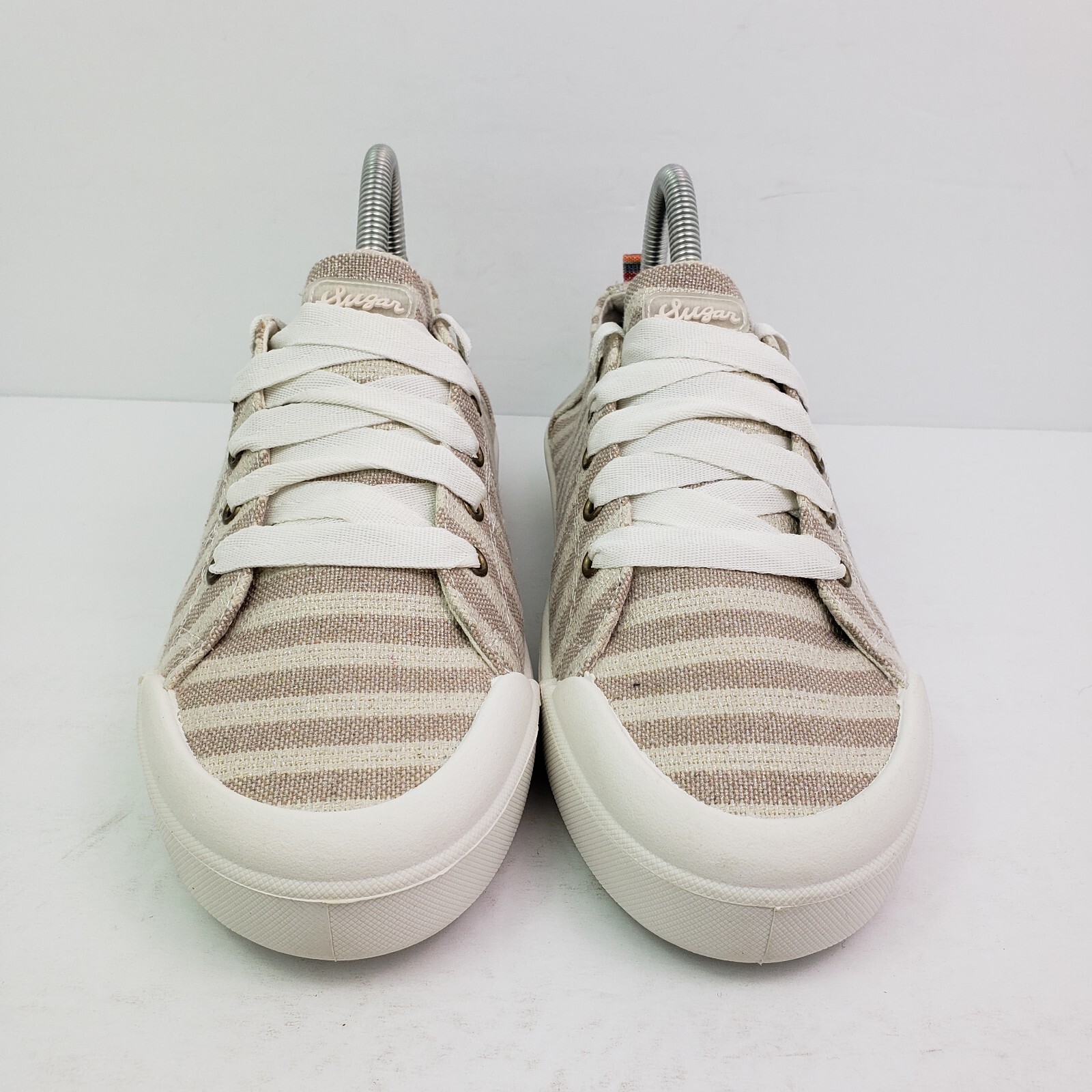 Sugar Festival Womens Size 8.5 Nat Met Stripe Lace Up Casual Sneaker Shoes