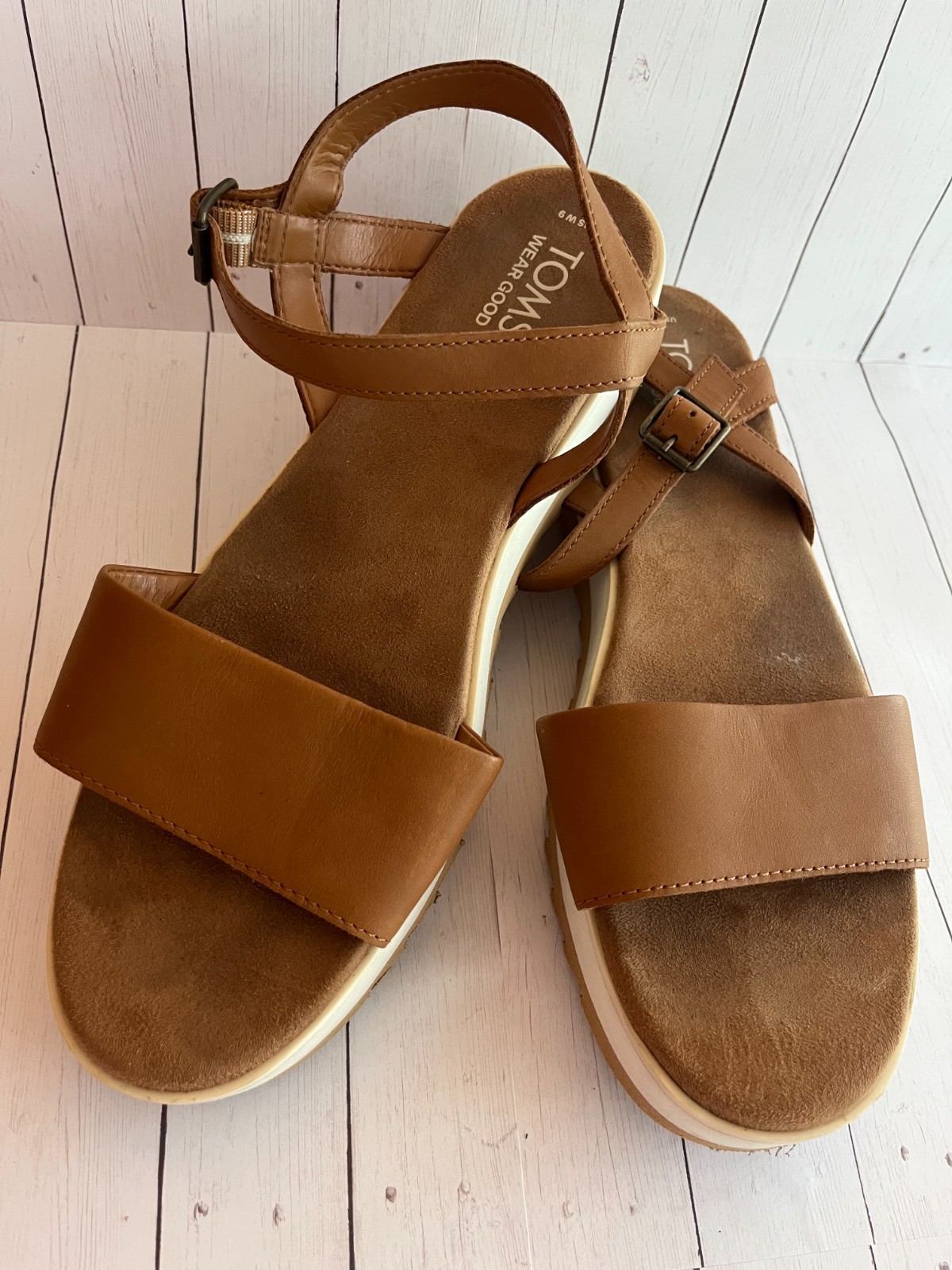Tom’s Diana Wedge Sandal in Brown Leather Suede and Custom CloudBond Foam Insole