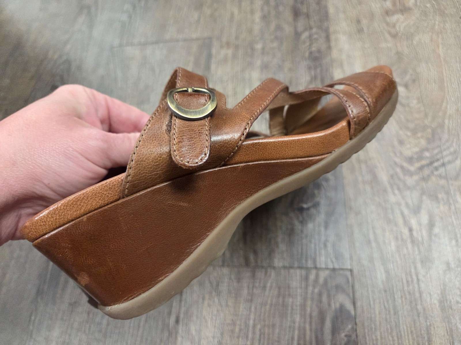 Dansko ana glazed kid leather wedge sandal Shoes Brown Heels Euro 37 – US 6/6.5