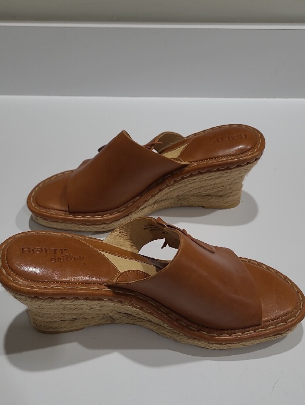 Born Drilles Leather Slide Wedge Sandals in Brown – Size 8 (39 EU)