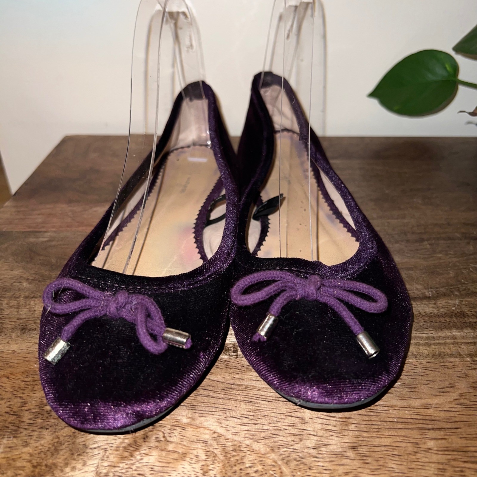 Lily Morgan Womens 9M Purple Velvet Ballet Flats Bow Detail Casual Workwear Chic