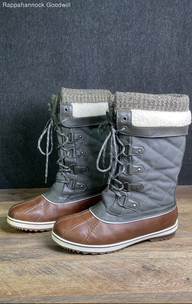 Dream Pairs Women’s Faux Fur Quilted Lace Up Snow Boots Grey Brown Size 10