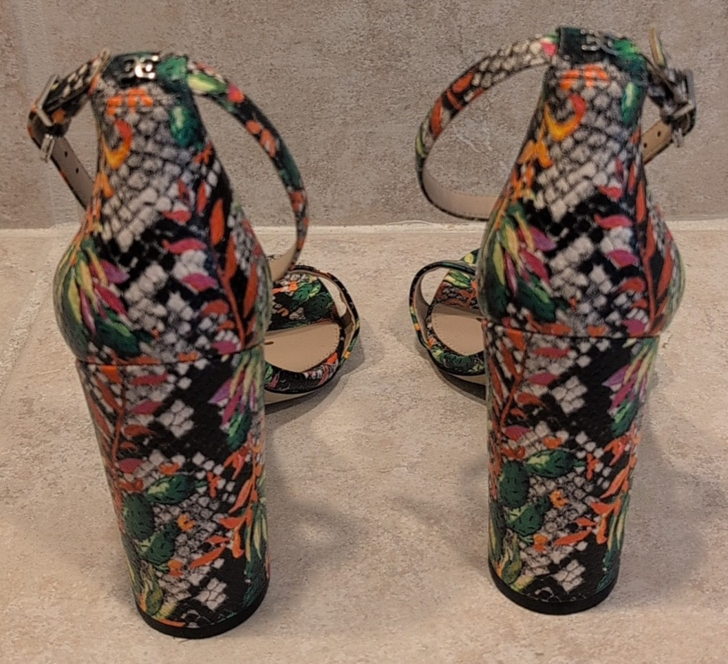 SAM EDELMAN Yaro Ankle Strap Floral Snakeskin Pattern Block Heel Sandals Sz 10M