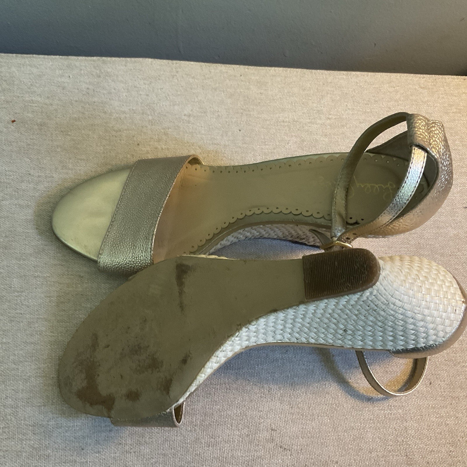Lilly Pulitzer Bridgette Gold Metallic Leather Wedge Sandals Size 9M