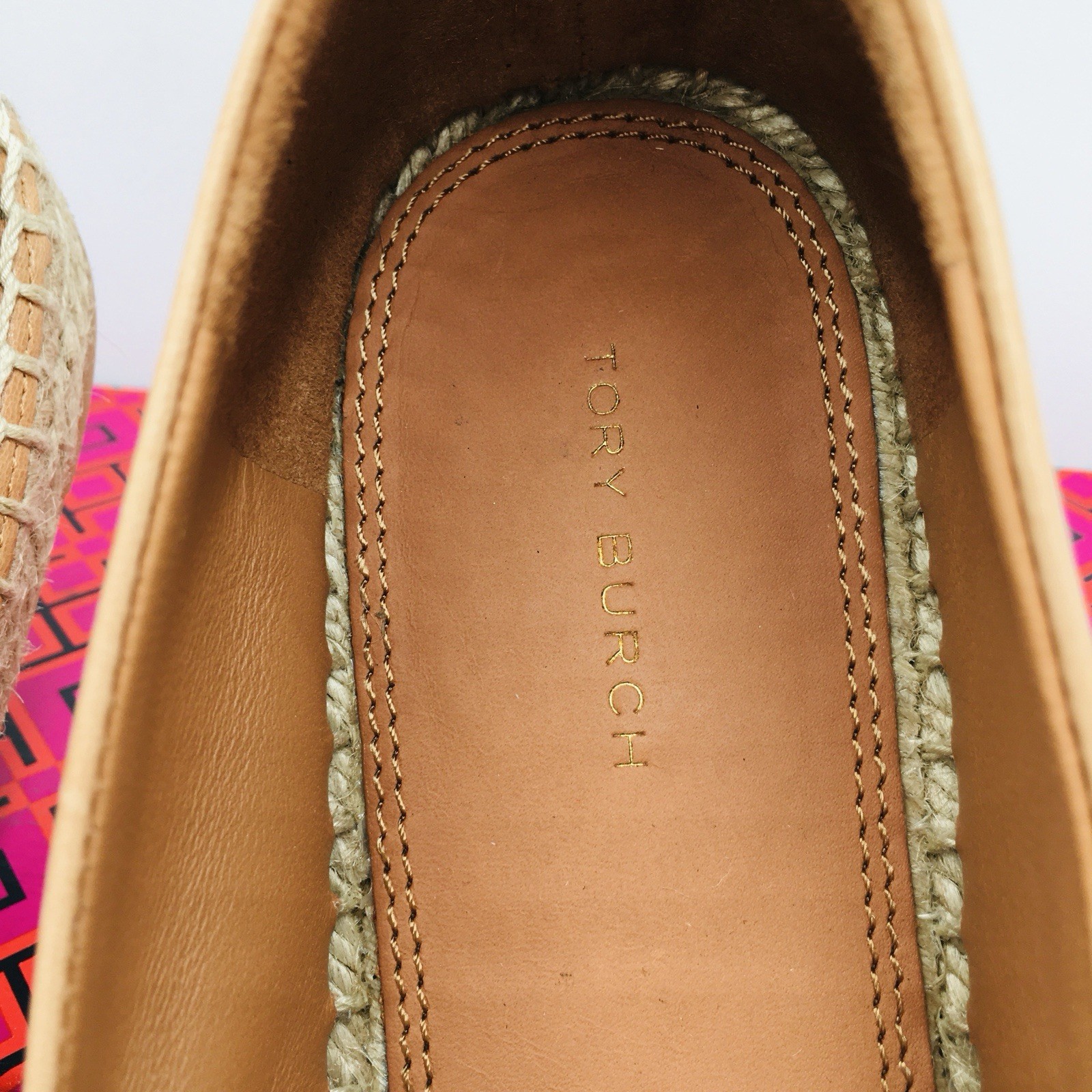 TORY BURCH – ELEANOR – BRANDY / GOLD – Leather Women’s Espadrille Size 10 M