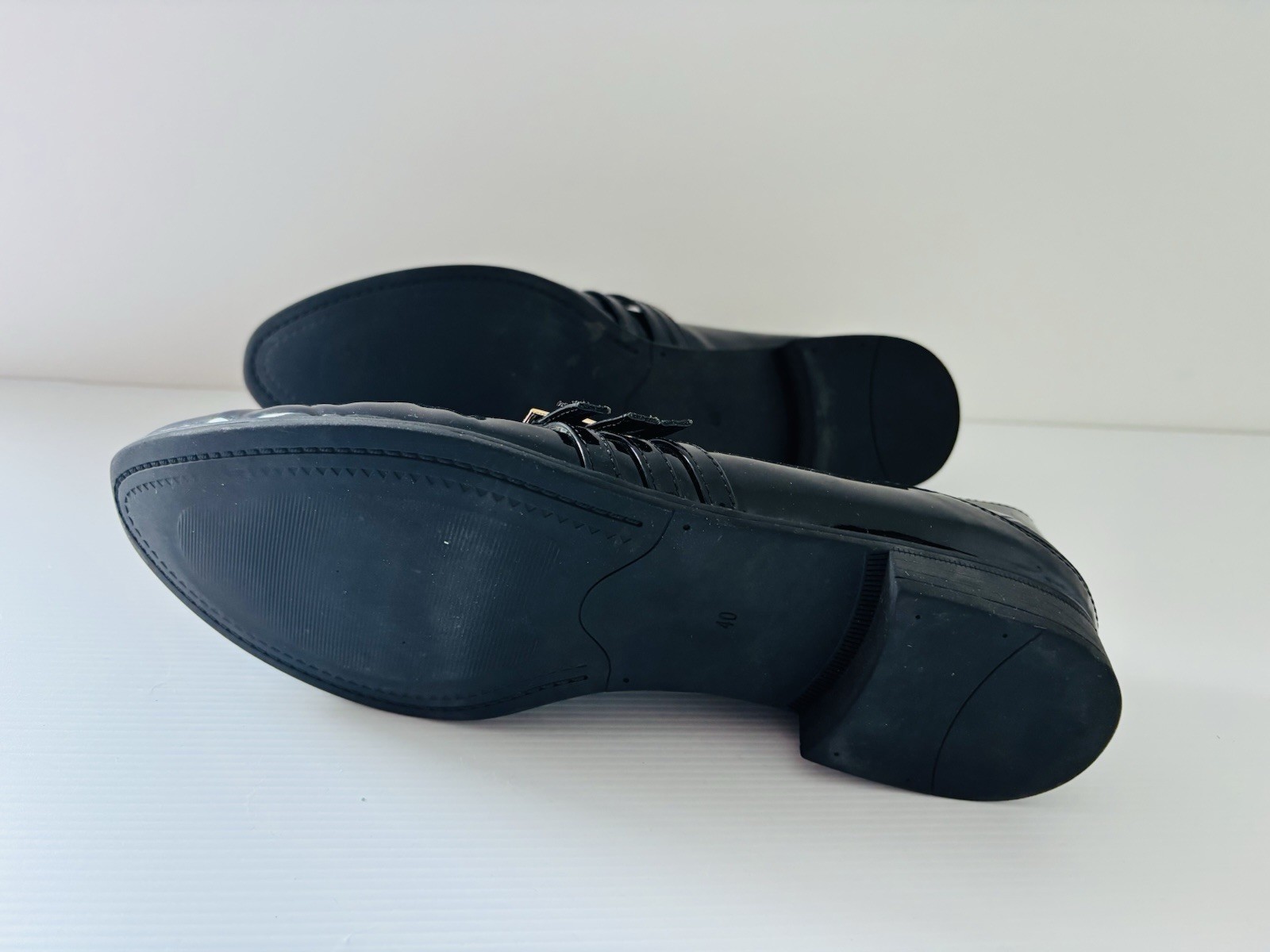 Midas Black Patent Leather Loafers Triple Buckle Womens Shoes Size 40 / 9