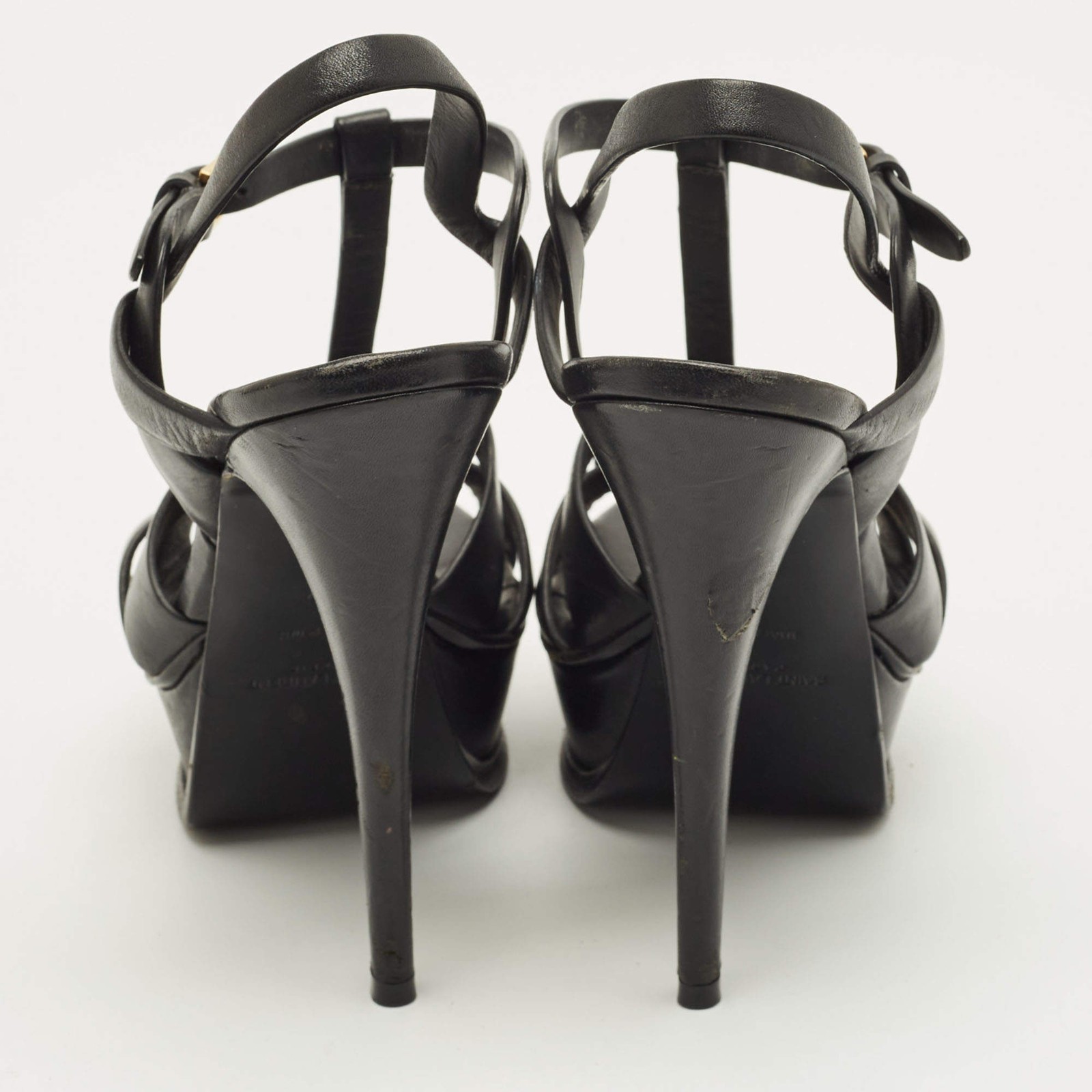 Saint Laurent Tribute Size 37 Black Leather Platform Sandals