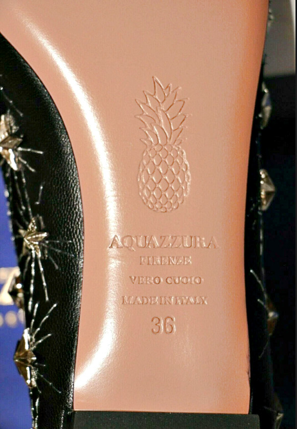 AQUAZZURA Cosmic Star Pointy Toe Flats in Black Silver sz US 6 – IT 36