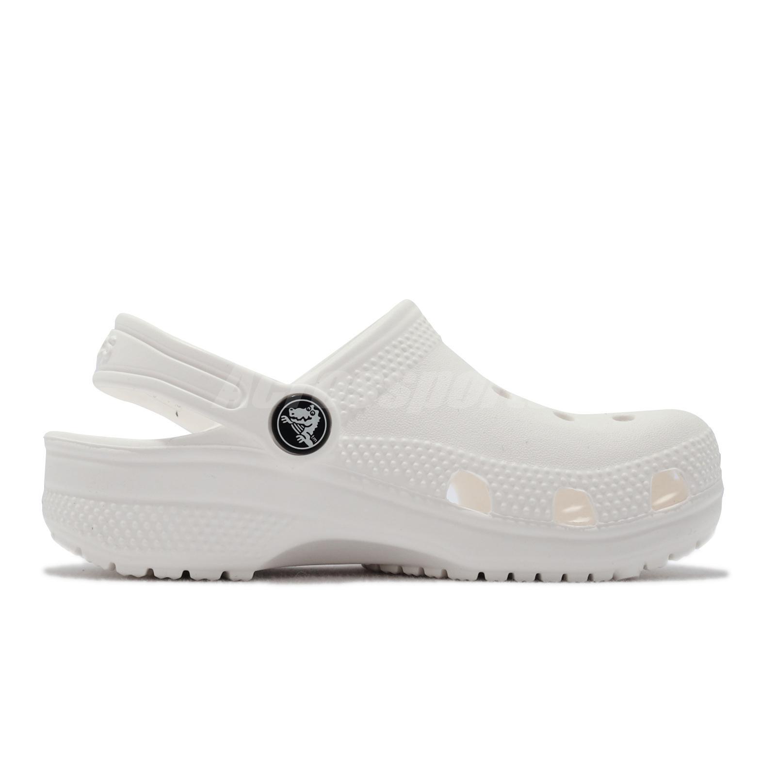 Crocs Classic Clog K White Black Kids Preschool Slip On Casual Sandal 206991-100