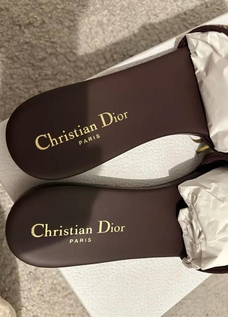 Dior Women’s Leather Dway Gold Burgundy Sandals Size 38