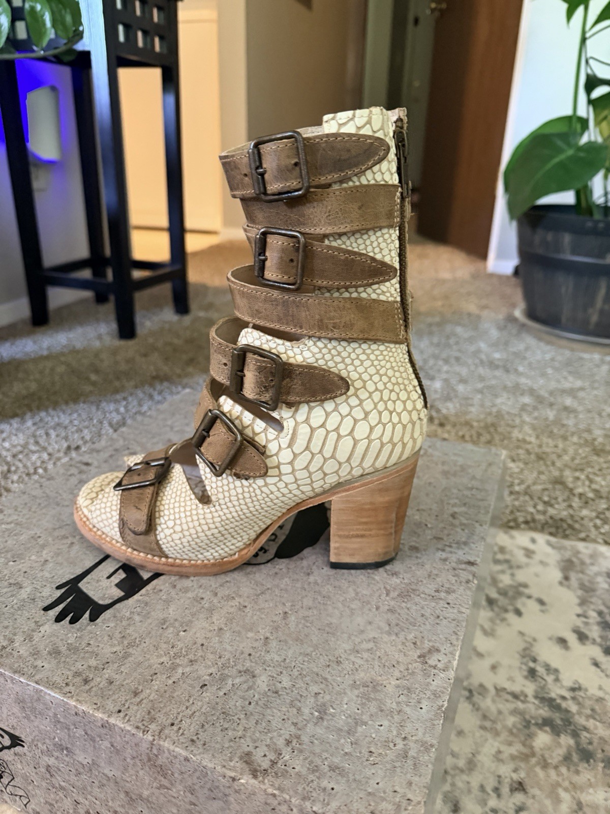 Freebird by Steven Womens Gladiator Snake Print Leather Buckle Sandals 7