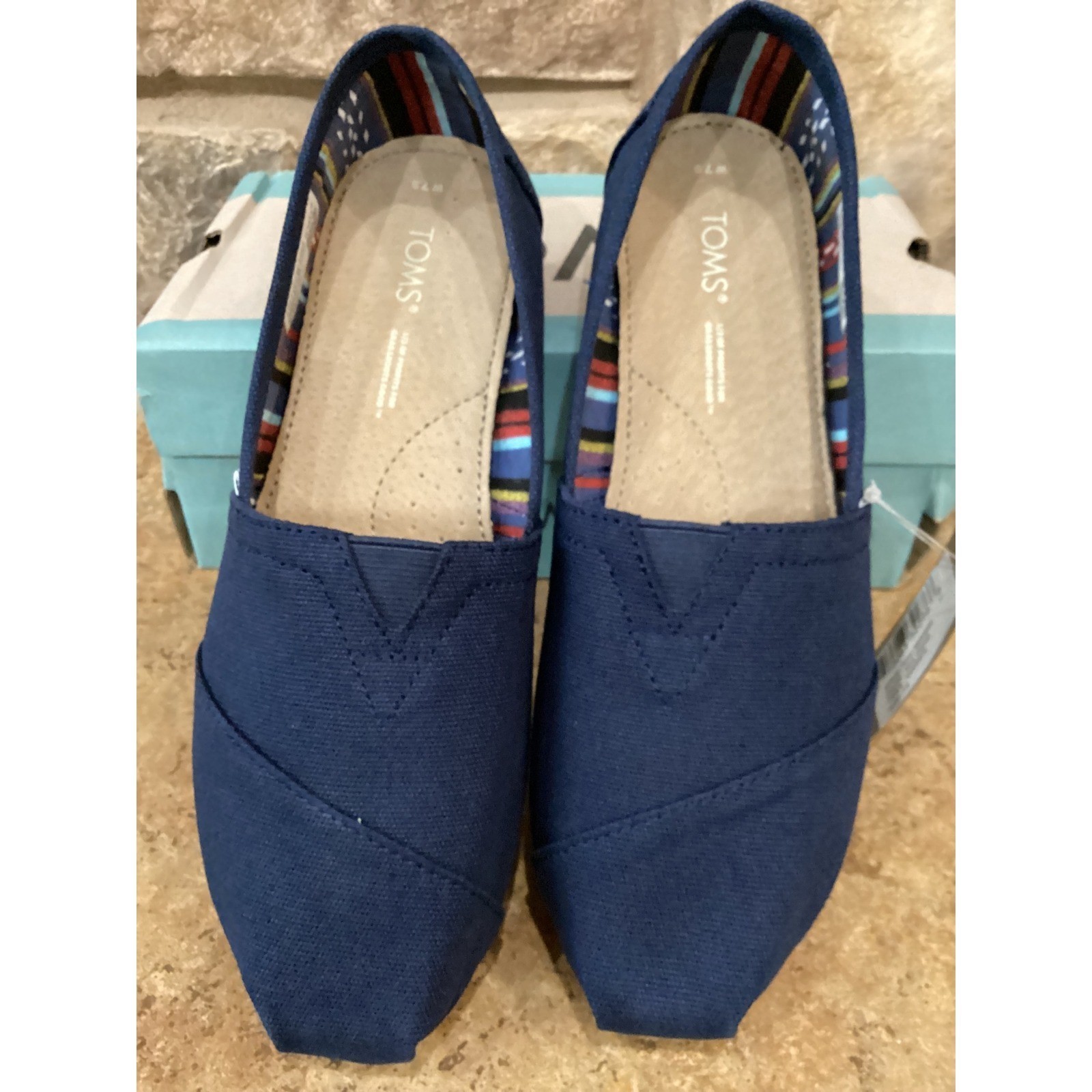 TOMS Alpargata Navy Canvas Slip On Shoes Womens 7.5 10000873 Flat Espadrille New