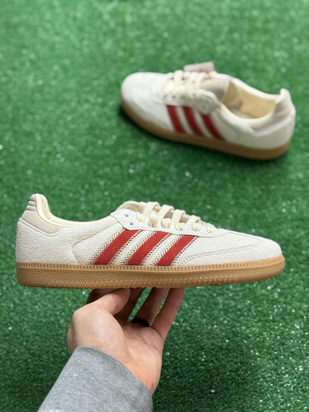 Adidas Samba OG Pony Hair Wonder Beige Better Scarlet Womens JS3935 NEW Multi Sz