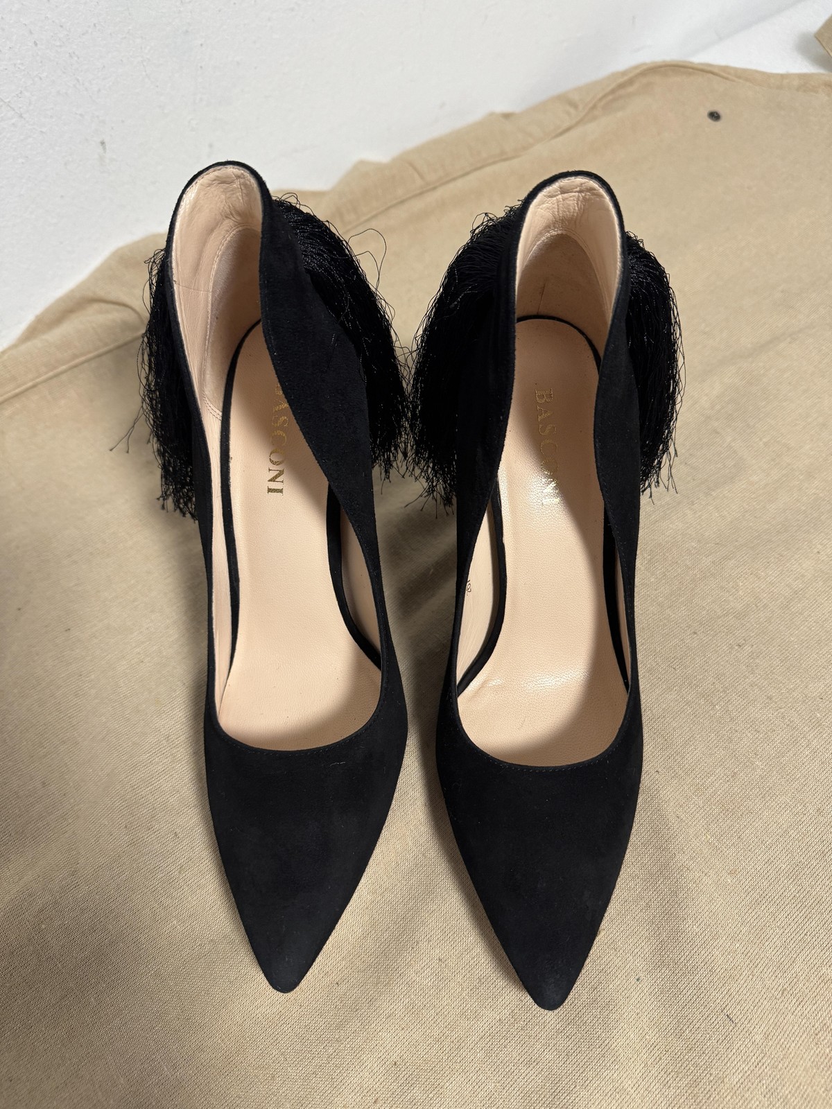 BASCONI Shoes Womens Size EU 39 Black Suede Tassel Pumps Stiletto 2671-13de-1