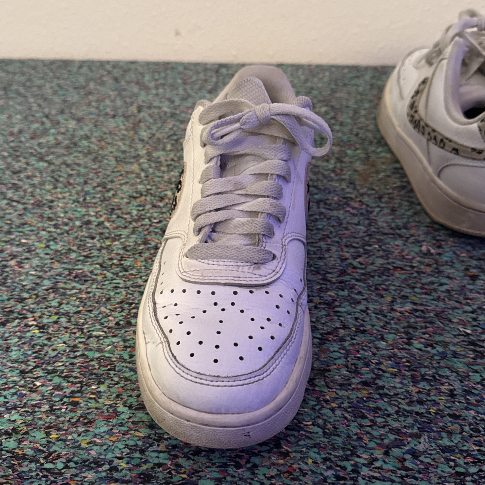 Nike Court Vision Low Top Lace-Up Sneakers WhiteBlack Leopard Swoosh women SZ7.5