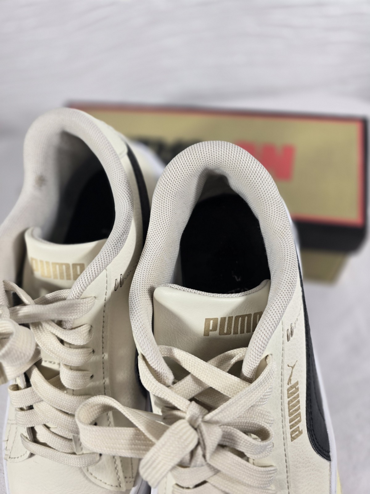 PUMA Smash V3 Platform Sneaker in Alpine Snow-Gold- Beige Women’s 7