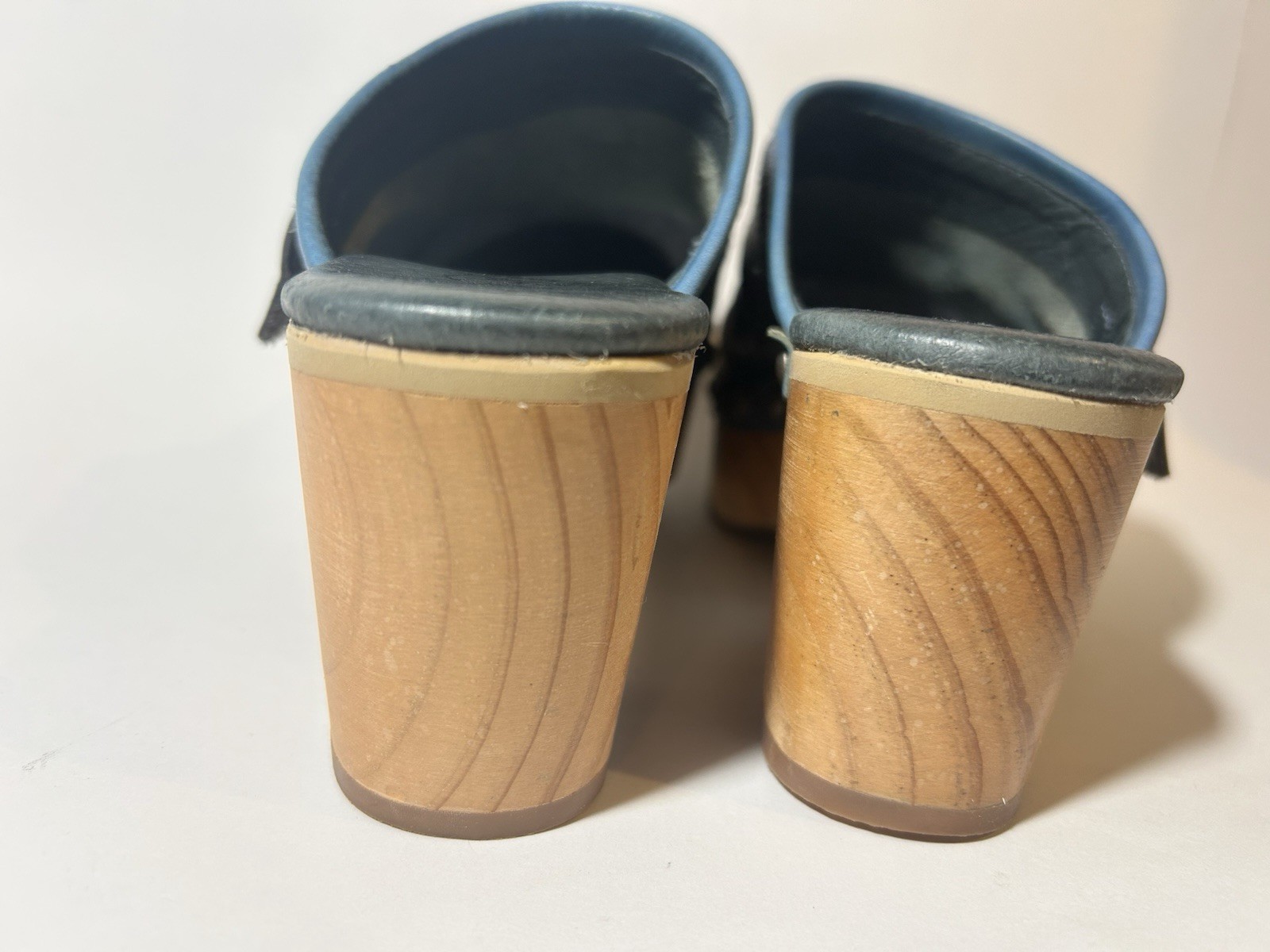 Free People Culver City Clogs Teal Blue Leather Wood Platform Buckle Studded 9