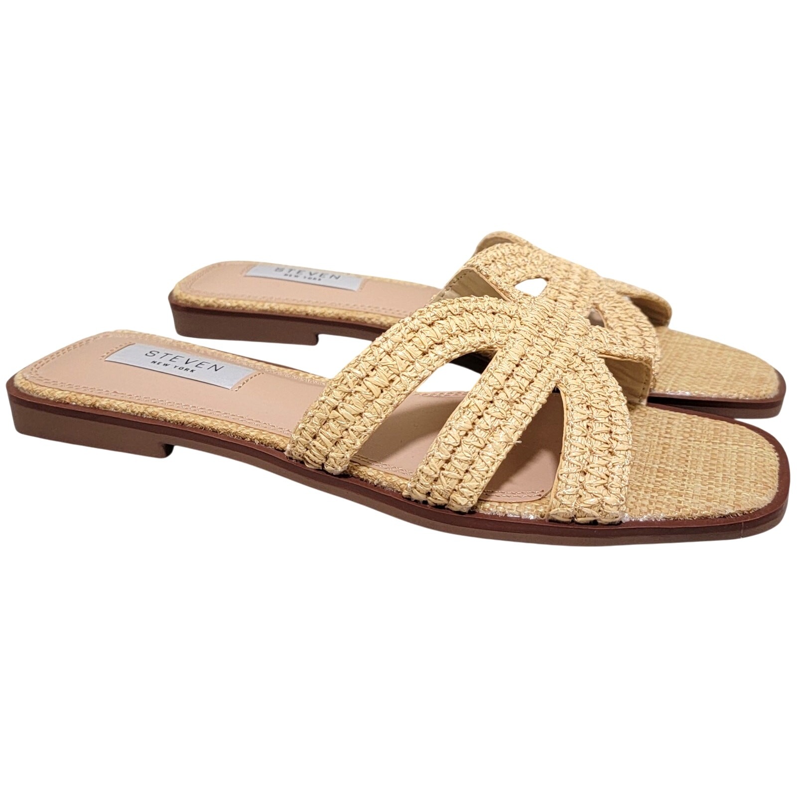Steven New York Women Harpo Cross Strap Slide Sandals Size US 5.5M Beige Raffia