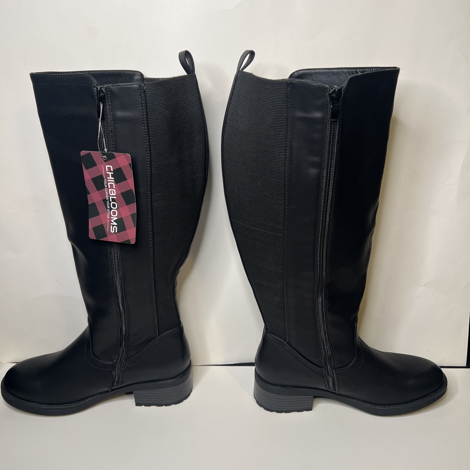 Wide Calf Black Knee High Zip-Up High Heel Boot Chicblooms Curvy Love Sz 6.5 NWT