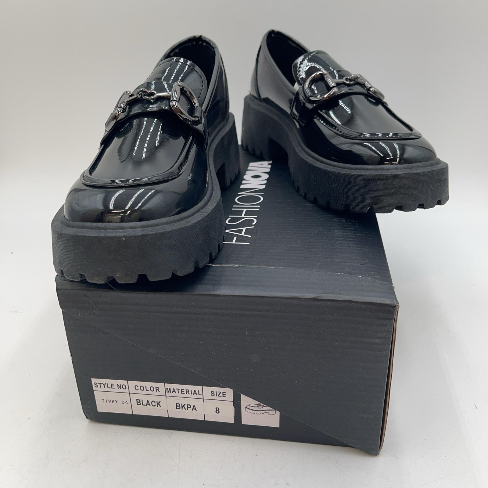 Fashion Nova Tippy-04 Shoes Womens Black Platform Loafer Flats Lug Sole Size 8