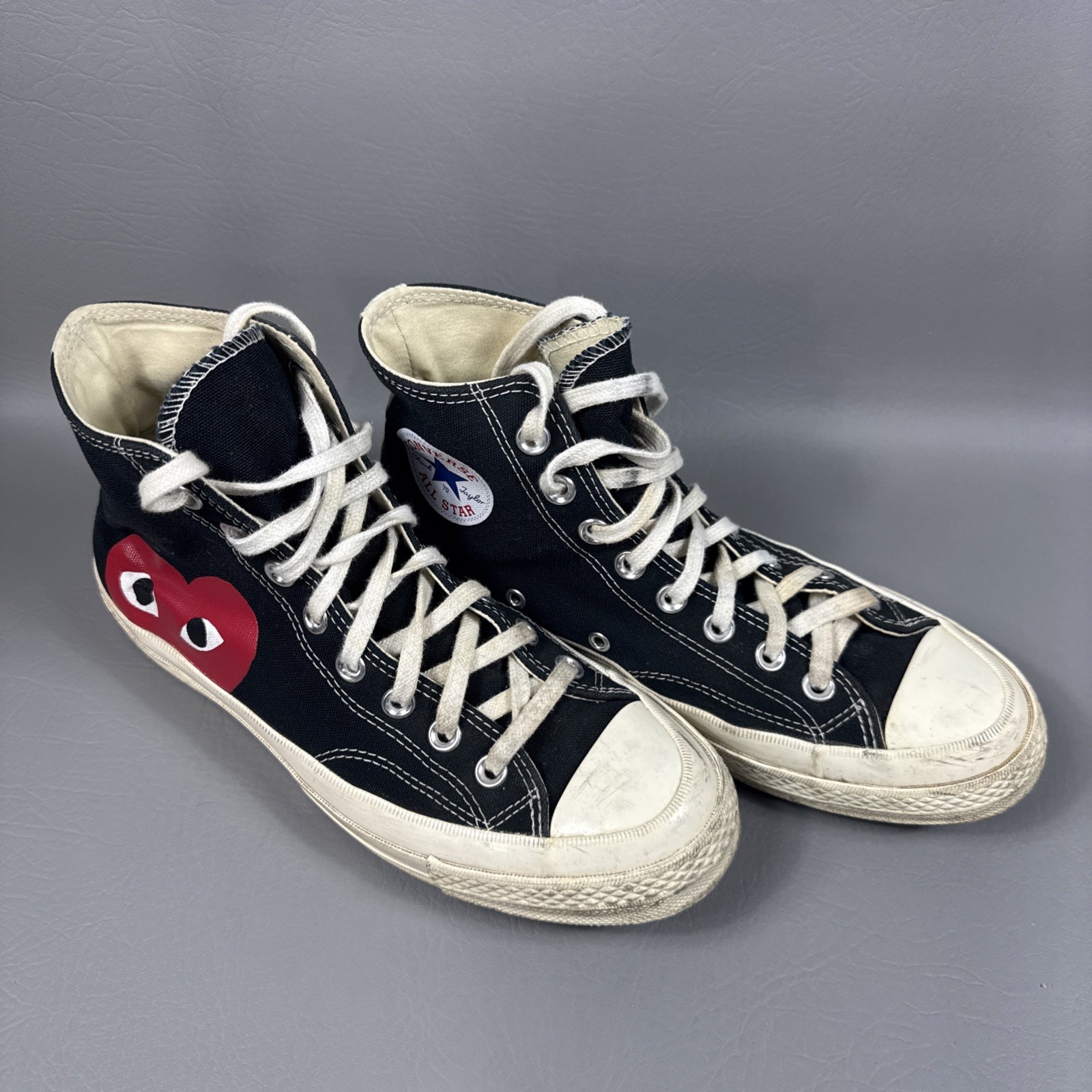Converse x Play Comme des Garcons High-Top Sneakers Black RED Heart WOMENS SZ 9