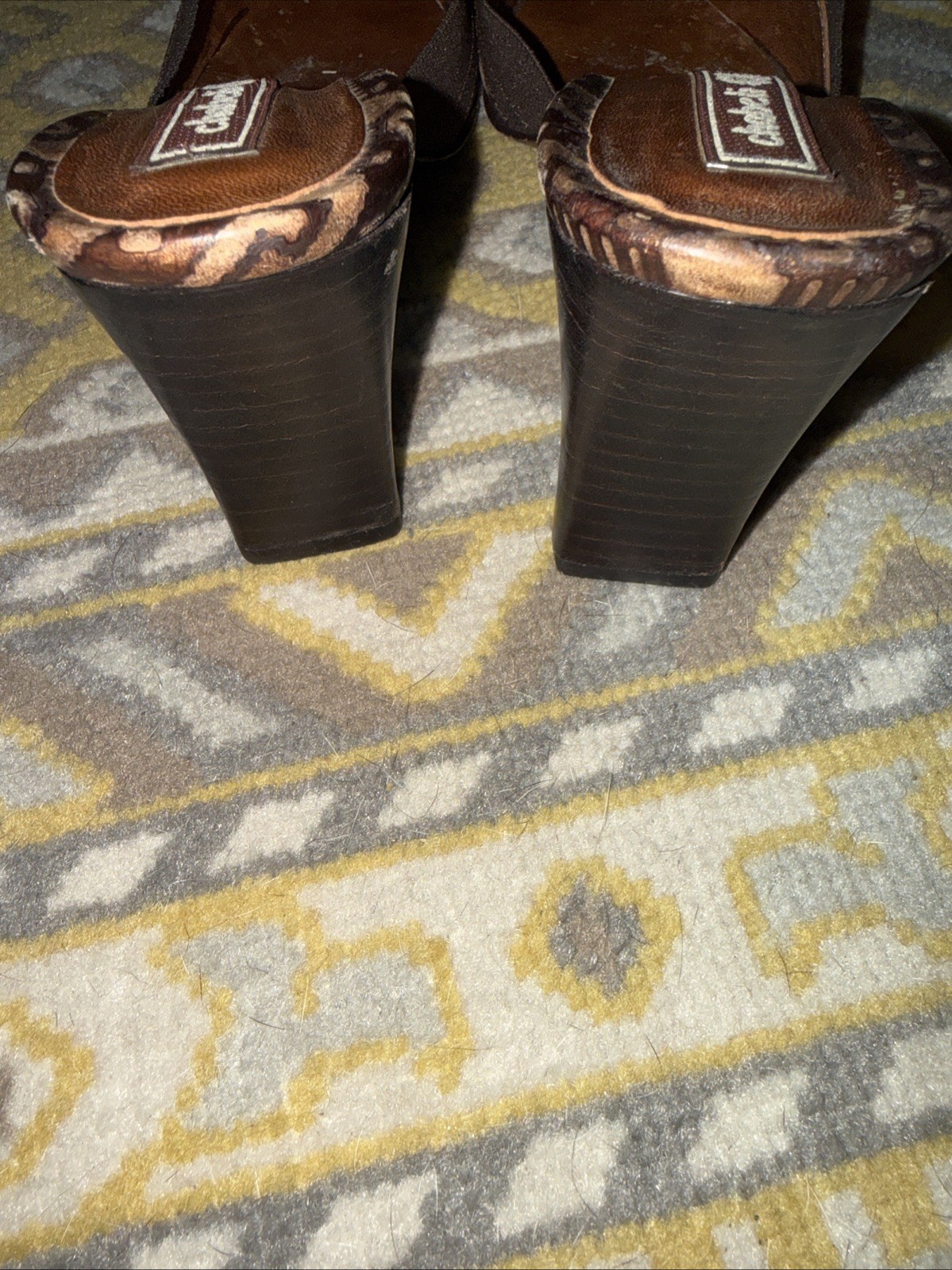 Chambeli Mule Brown Tribal Geometric Print Heels Pointed Toe Shoes 7.5/8
