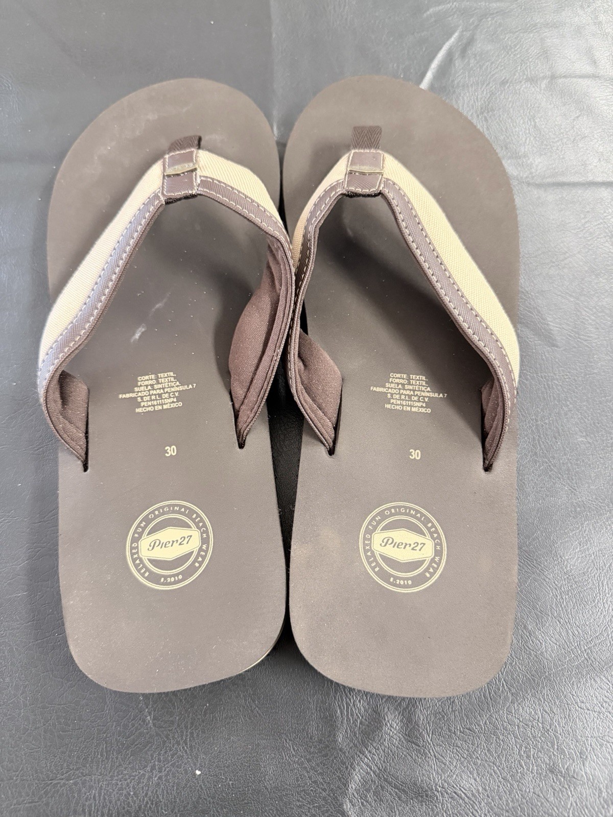 Pier 27 Men’s Flip Flops Color Brown Size US 11 Mexico Size 30