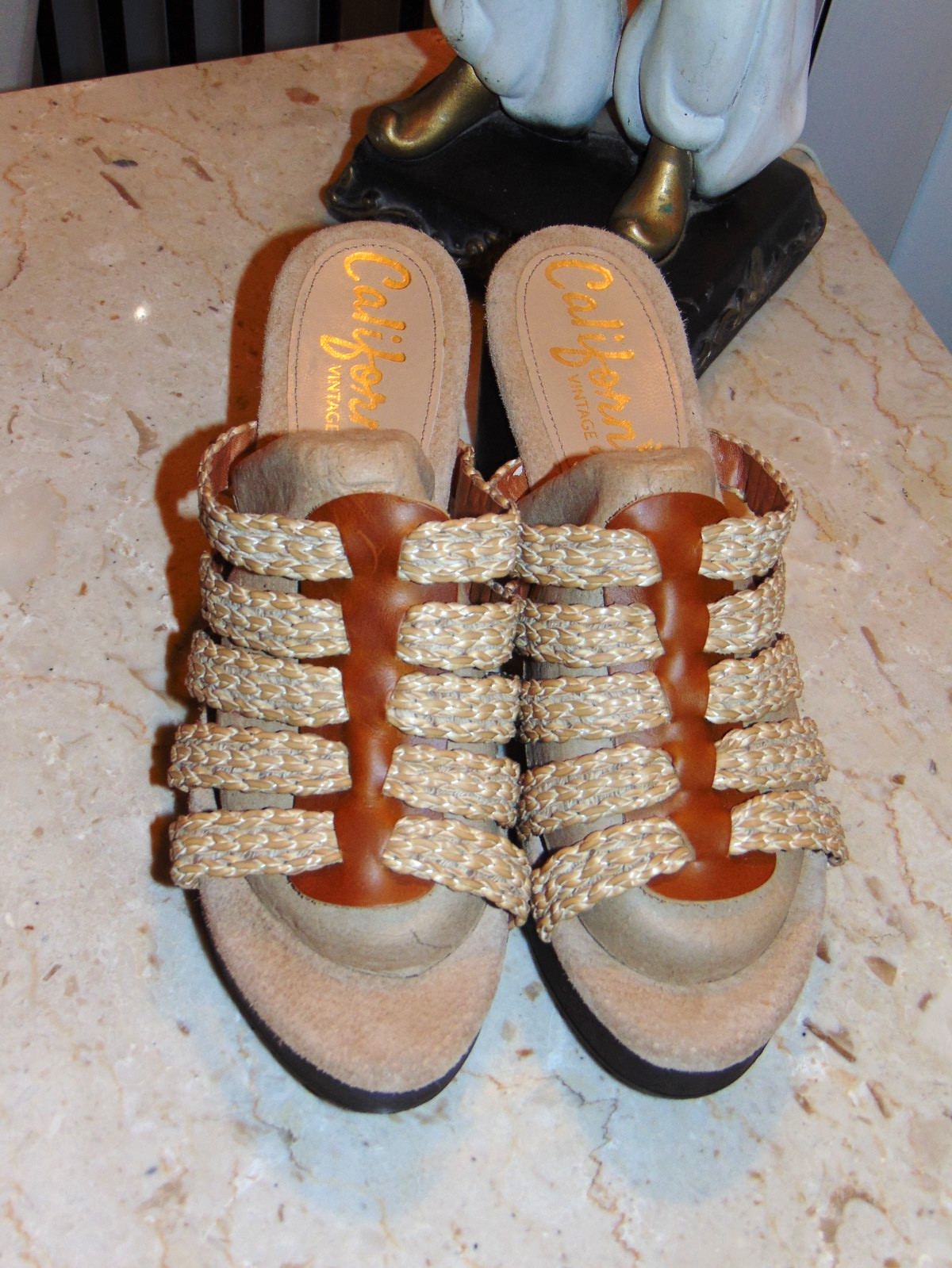 CALIFORNIANS Vintage Collection Beige Womens Strappy Mules Heels Sandals Slides