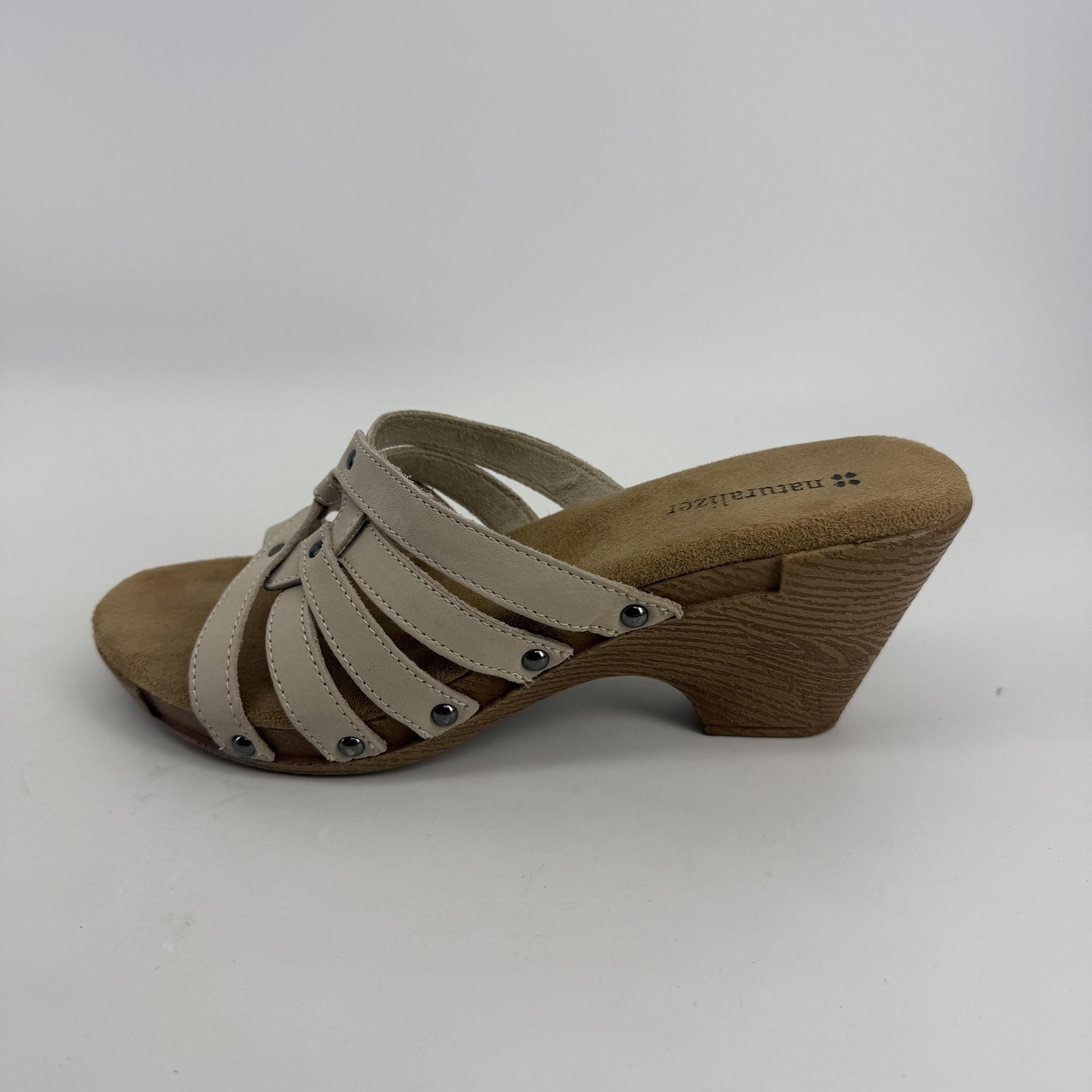 Naturalizer Captain-Rice Sandals Womens Size 9M Tan Nubuck Slide Wedge Comfort