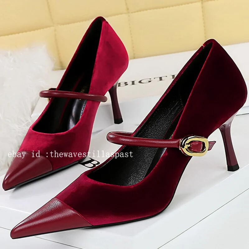 Women Pointed Toe High Heels Thin Heel Metal Buckle Stilettos Party Shoes Pumps
